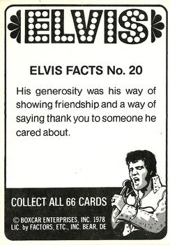 1978 Donruss Elvis Presley #20 His generosity was his way of showing friendship. Back