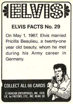 1978 Donruss Elvis Presley #29 On May 1, 1967, Elvis married Priscil Back