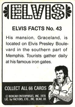 1978 Donruss Elvis Presley #43 His mansion, Graceland, is located on Back