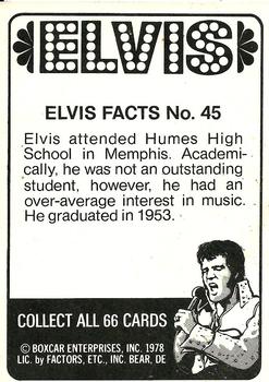 1978 Donruss Elvis Presley #45 Elvis attended Humes High School in M Back