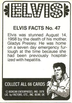1978 Donruss Elvis Presley #47 Elvis was stunned August 14, 1958 by Back