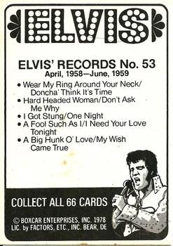 1978 Donruss Elvis Presley #53 April, 1958-June, 1959 Back
