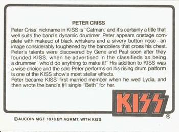 1979 Donruss Rock Stars #42 Kiss (Peter Criss) Back