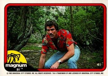 1983 Donruss Magnum P.I. #41 (squatting in woods) Front