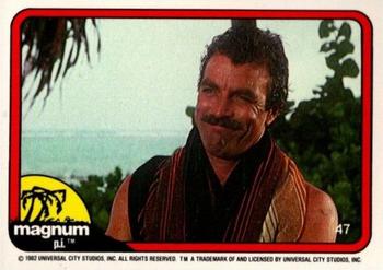 1983 Donruss Magnum P.I. #47 (smiling, woods near beach, brown towel) Front