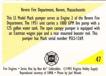 1993 Bon Air Fire Engines #47 1951 Mack Pumper LS Model Back
