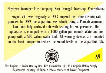 1993 Bon Air Fire Engines #69 1989 Pemfab Imperial Custom Pumper Back