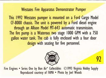 1993 Bon Air Fire Engines #92 1992 Ford Cargo Westates Pumper Back