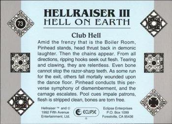 1992 Eclipse Hellraiser #73 Club Hell Back