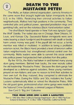 1992 Eclipse True Crime #2 Death to the Mustache Petes! Back
