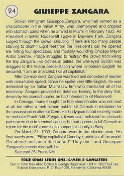 1992 Eclipse True Crime #24 Giuseppe Zangara Back