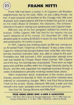 1992 Eclipse True Crime #25 Frank Nitti Back