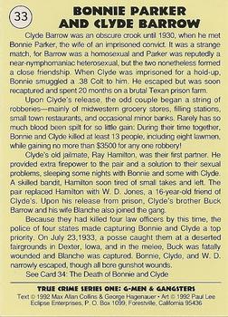 1992 Eclipse True Crime #33 Bonnie & Clyde Back