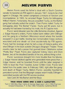 1992 Eclipse True Crime #38 Melvin Purvis Back