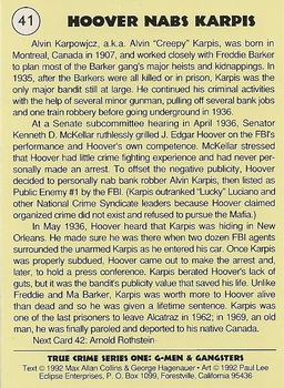 1992 Eclipse True Crime #41 Hoover Nabs Karpis Back