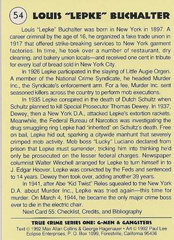 1992 Eclipse True Crime #54 Louis “Lepke” Buchalter Back
