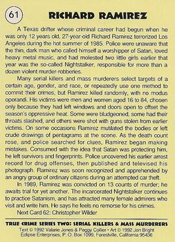 1992 Eclipse True Crime #61 Richard Ramirez Back
