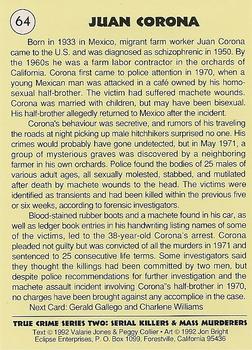 1992 Eclipse True Crime #64 Juan Corona Back