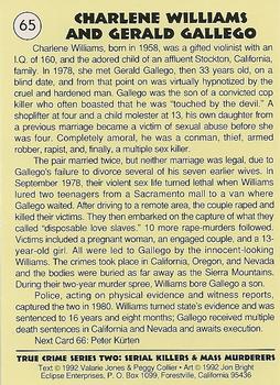 1992 Eclipse True Crime #65 Williams & Gallego Back