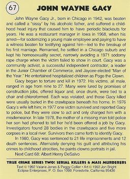 1992 Eclipse True Crime #67 John Wayne Gacy Back