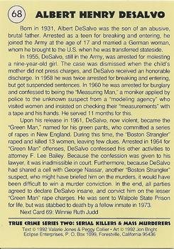 1992 Eclipse True Crime #68 Albert DeSalvo Back