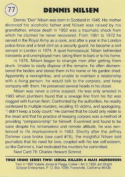 1992 Eclipse True Crime #77 Dennis Nilsen Back