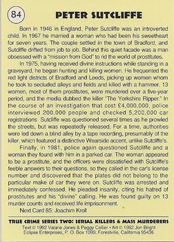 1992 Eclipse True Crime #84 Peter Sutcliffe Back