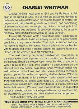 1992 Eclipse True Crime #86 Charles Whitman Back
