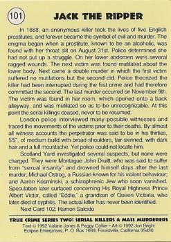 1992 Eclipse True Crime #101 Jack the Ripper Back