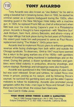 1992 Eclipse True Crime #118 Tony Accardo Back