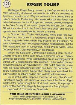 1992 Eclipse True Crime #127 Roger Touhy Back
