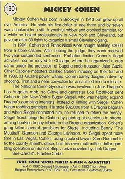 1992 Eclipse True Crime #130 Mickey Cohen Back