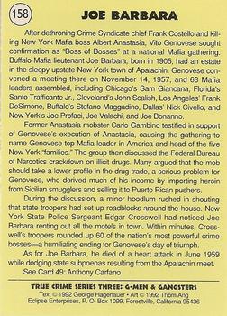 1992 Eclipse True Crime #158 Joe Barbara Back