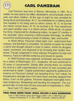 1992 Eclipse True Crime #171 Carl Panzram Back