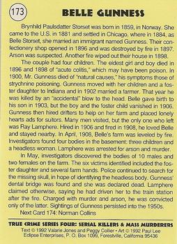 1992 Eclipse True Crime #173 Belle Gunness Back
