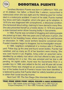 1992 Eclipse True Crime #184 Dorothea Puente Back