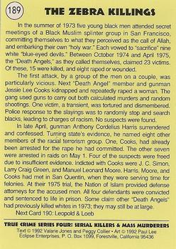 1992 Eclipse True Crime #189 The Zebra Killings Back