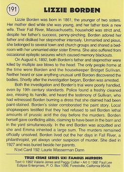 1992 Eclipse True Crime #191 Lizzie Borden Back