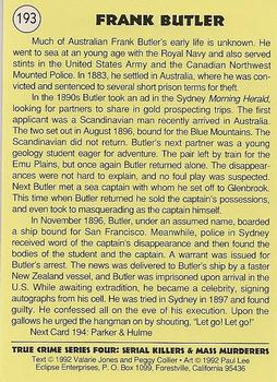 1992 Eclipse True Crime #193 Frank Butler Back