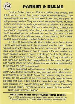 1992 Eclipse True Crime #194 Parker & Hulme Back