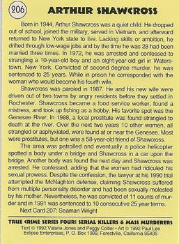1992 Eclipse True Crime #206 Arthur Shawcross Back