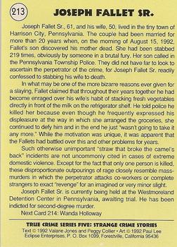 1992 Eclipse True Crime #213 Joseph Fallet Back