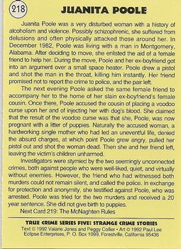 1992 Eclipse True Crime #218 Juanita Poole Back