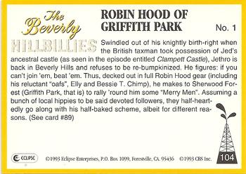 1993 Eclipse Beverly Hillbillies #104 Robin Hood of Griffith Park - No. 1 Back