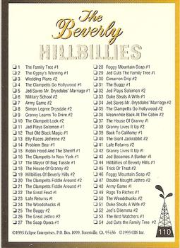 1993 Eclipse Beverly Hillbillies #110 The Beverly Hillbillies Checklist Back