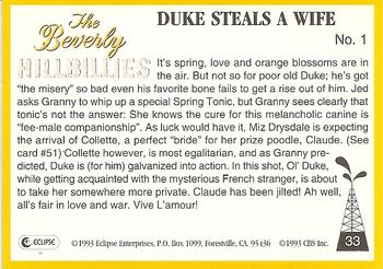 1993 Eclipse Beverly Hillbillies #33 Duke Steals a Wife - No. 1 Back