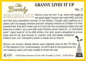 1993 Eclipse Beverly Hillbillies #38 Granny Lives It Up - No. 2 Back