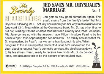 1993 Eclipse Beverly Hillbillies #5 Jed Saves Mr. Drysdale's Marriage - No. 1 Back