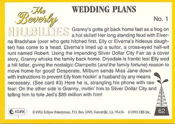 1993 Eclipse Beverly Hillbillies #62 Wedding Plans - No. 1 Back