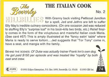 1993 Eclipse Beverly Hillbillies #74 The Italian Cook - No. 2 Back